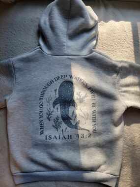 Kids Light Gray Whale Graphic Hoodie - Isaiah 43:2 Inspirational Pullover